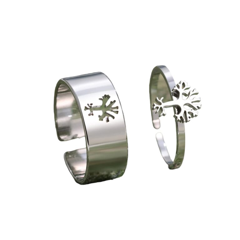 Bagues couple assorties arbre de vie argent