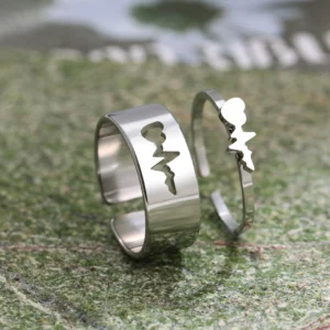 Bagues couple assorties fréquence argent