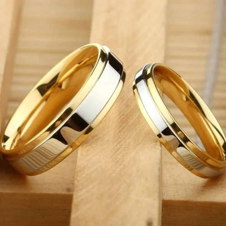 Bague couple alliance dorée et argentée