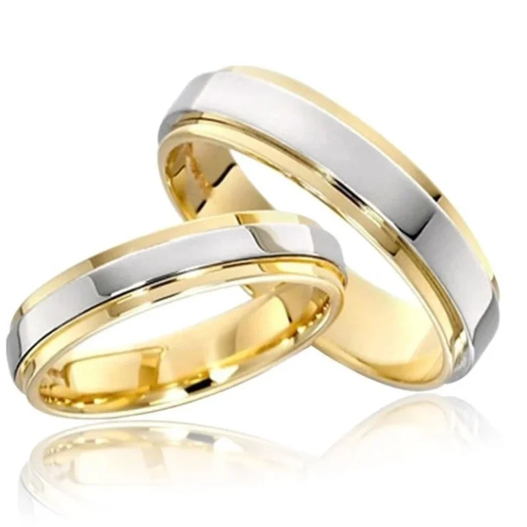 Bague couple alliance dorée et argentée
