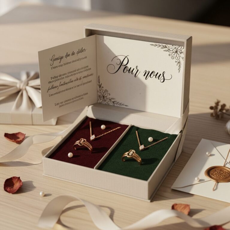 Offrez un coffret cadeau couple original, pensé comme un symbole d’amour et de complicité. Chacun de nos coffrets associe bijoux élégants, message personnalisé et emballage raffiné, pour un geste unique et mémorable qui parle au cœur du couple.